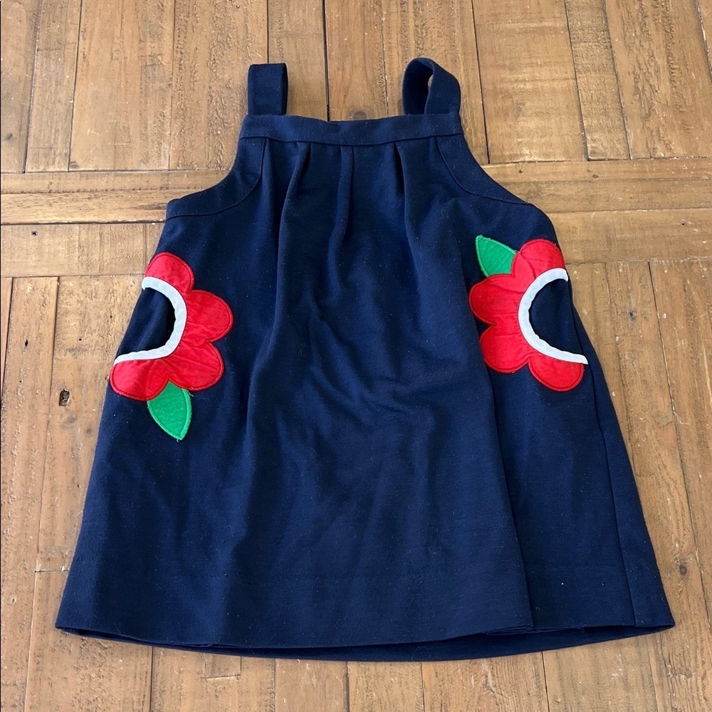 Florence Eiseman Navy flower pocket jumper dress girls 4T